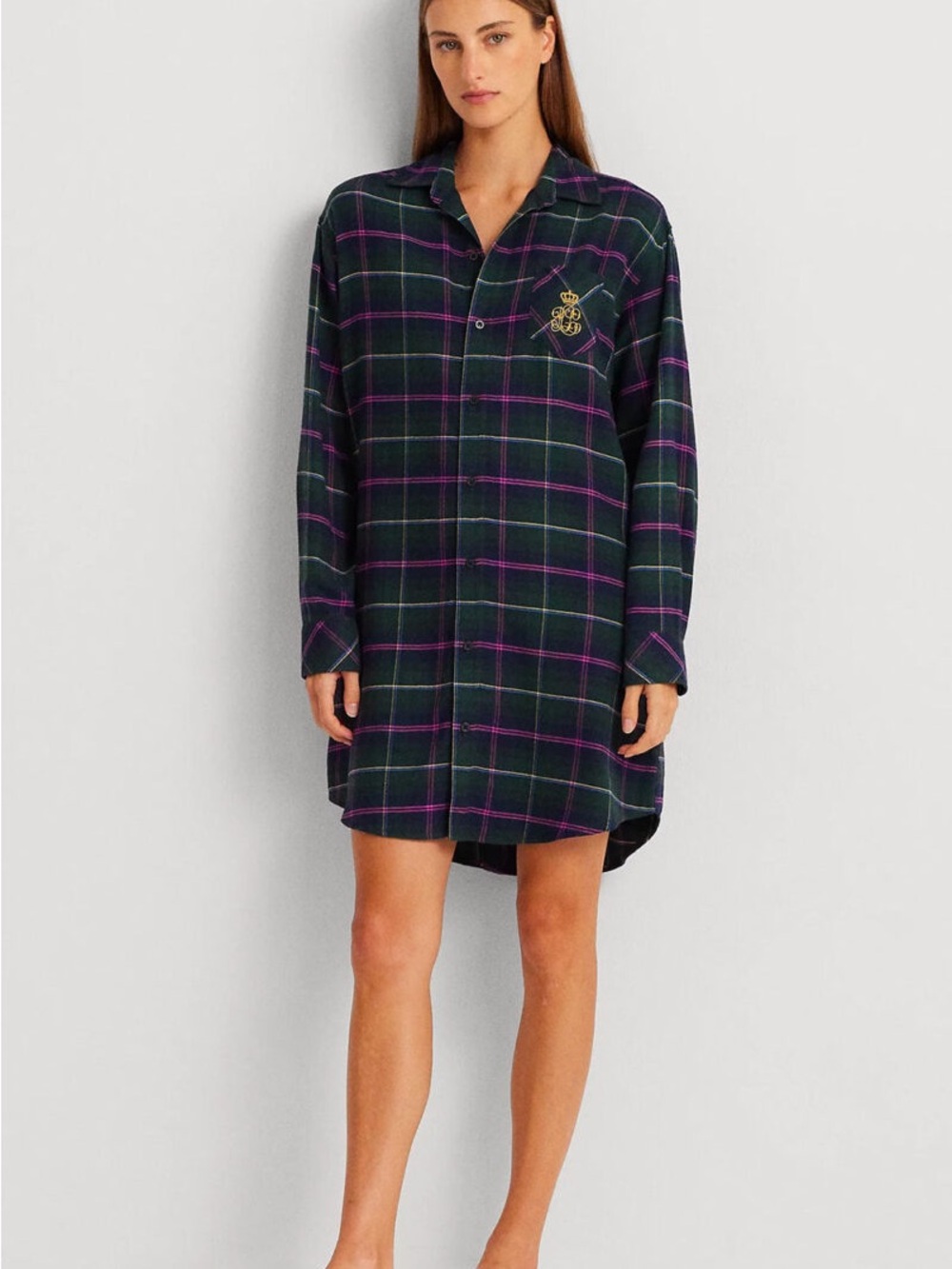 Lauren Ralph Lauren Plaid Long Sleeve His Shirt Sleep Shirt Green Plaid M